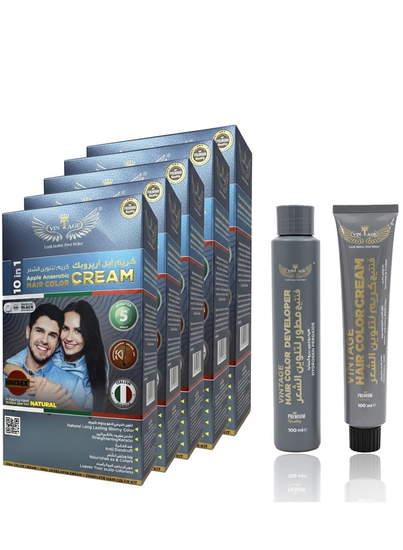 VINTAGE  Apple Anaerobic Hair Cream – 100% Organic Hair Dye and Natural Hair Color Cream, 100ml (10-in-1), offered in three unique shades and scents. Pack of 5 - Image 1